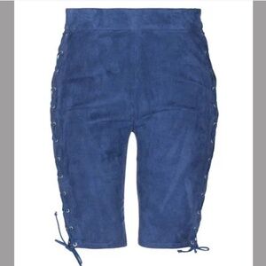 BEN TAVERNITI UNRAVEL PROJECT LEATHER Lace-up Biker Shorts In Dark Blue, Size Sm